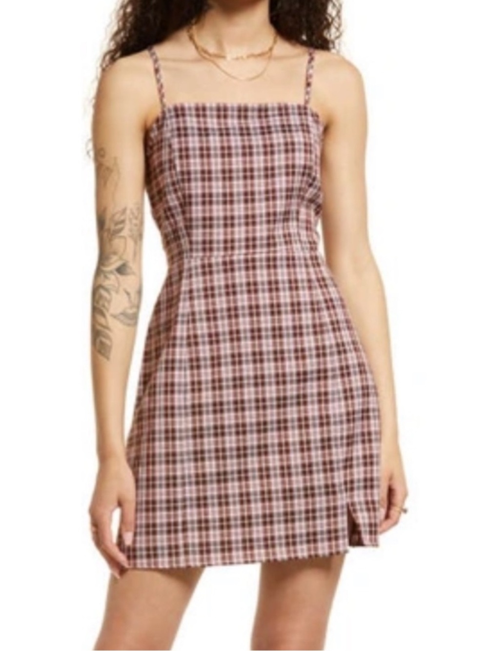 BP Pink & Brown Plaid Mini Dress Size Small EUC
